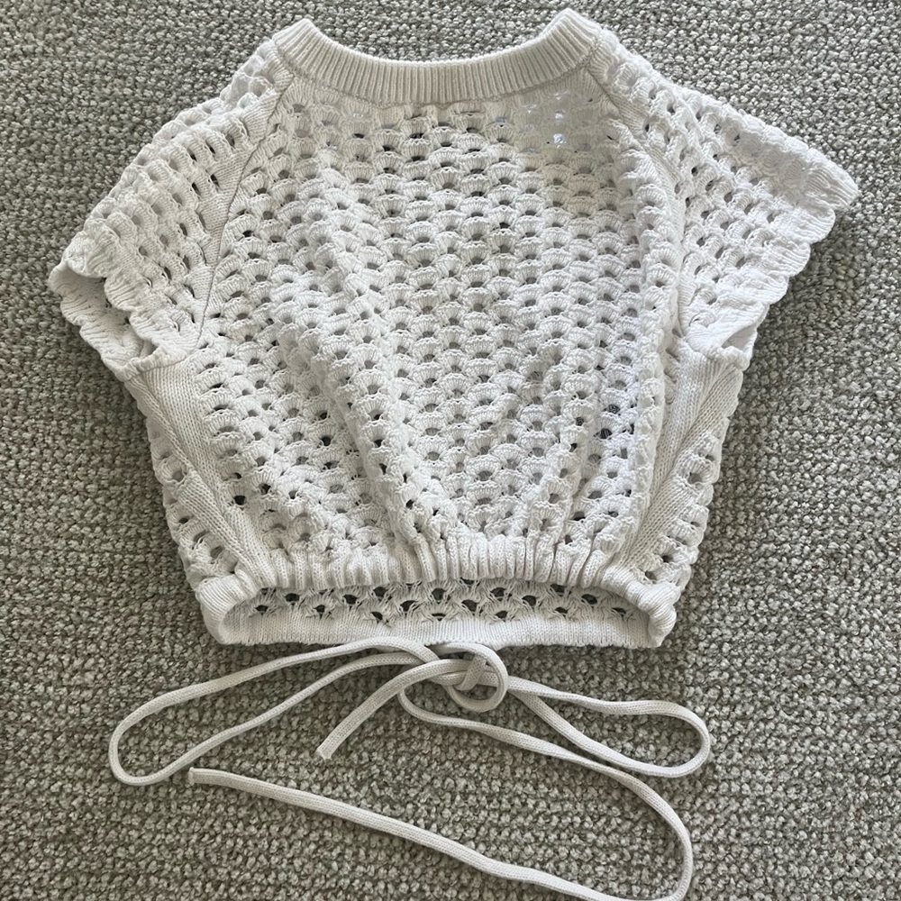 Zara White Crochet Knit Top